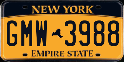 NY license plate GMW3988
