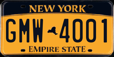 NY license plate GMW4001