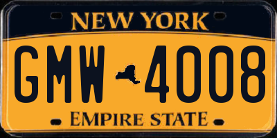 NY license plate GMW4008