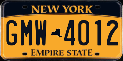 NY license plate GMW4012