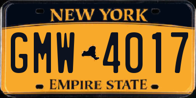 NY license plate GMW4017
