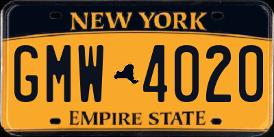 NY license plate GMW4020