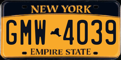 NY license plate GMW4039
