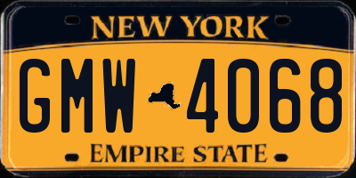 NY license plate GMW4068