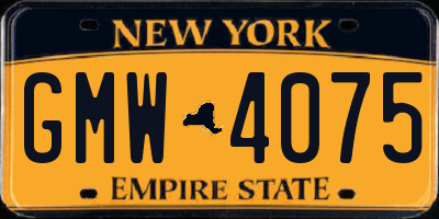 NY license plate GMW4075