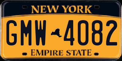 NY license plate GMW4082