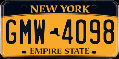 NY license plate GMW4098