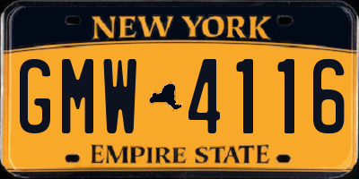 NY license plate GMW4116