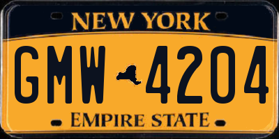 NY license plate GMW4204