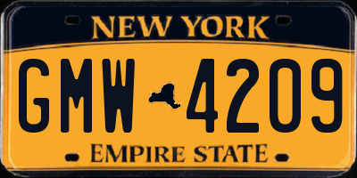 NY license plate GMW4209