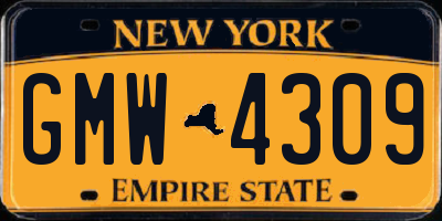 NY license plate GMW4309