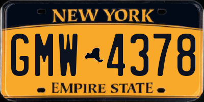 NY license plate GMW4378
