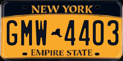 NY license plate GMW4403