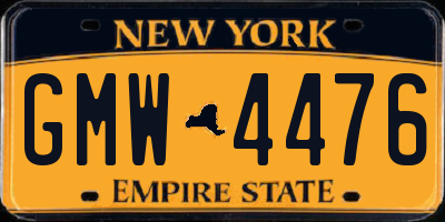 NY license plate GMW4476