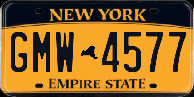 NY license plate GMW4577