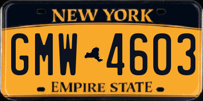 NY license plate GMW4603