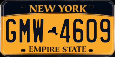 NY license plate GMW4609