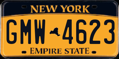 NY license plate GMW4623