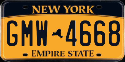 NY license plate GMW4668