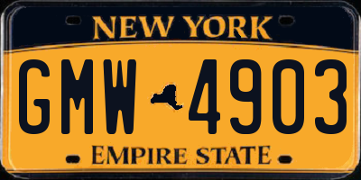 NY license plate GMW4903