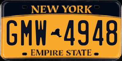 NY license plate GMW4948
