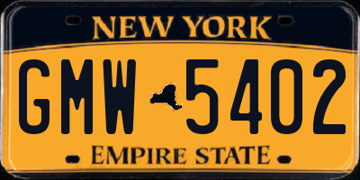 NY license plate GMW5402