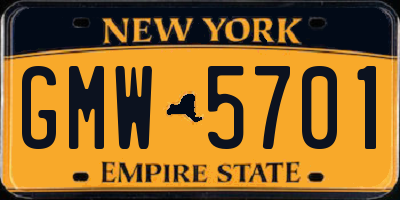NY license plate GMW5701