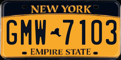 NY license plate GMW7103
