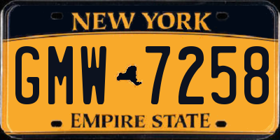 NY license plate GMW7258