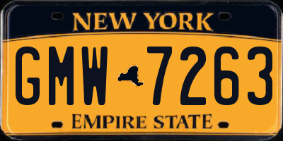 NY license plate GMW7263