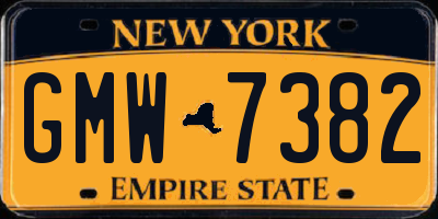 NY license plate GMW7382