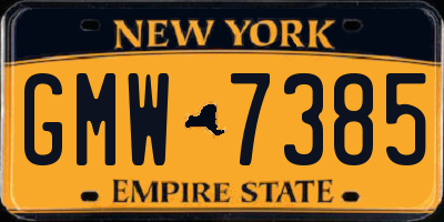NY license plate GMW7385