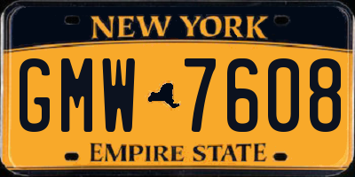 NY license plate GMW7608