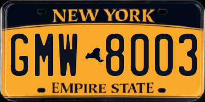 NY license plate GMW8003