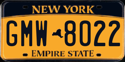 NY license plate GMW8022