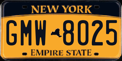 NY license plate GMW8025