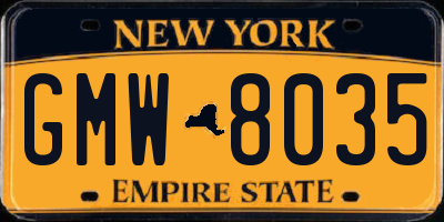 NY license plate GMW8035