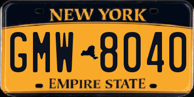 NY license plate GMW8040