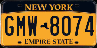 NY license plate GMW8074