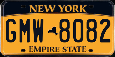 NY license plate GMW8082