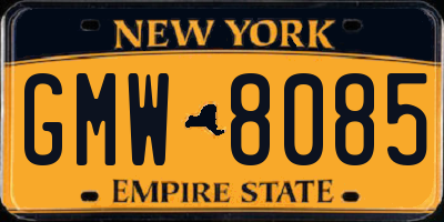 NY license plate GMW8085