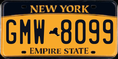 NY license plate GMW8099