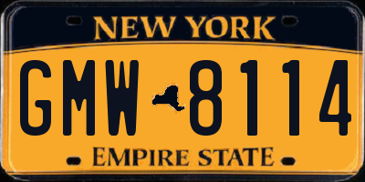 NY license plate GMW8114