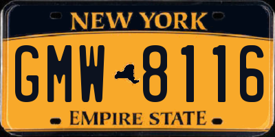 NY license plate GMW8116