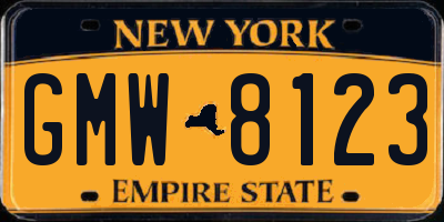 NY license plate GMW8123