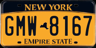 NY license plate GMW8167