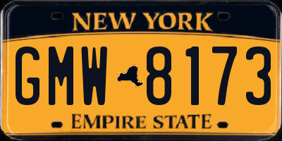 NY license plate GMW8173