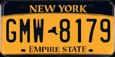 NY license plate GMW8179