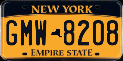 NY license plate GMW8208
