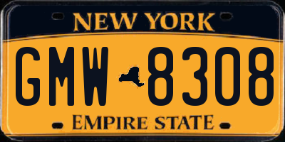NY license plate GMW8308